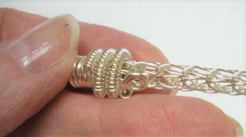 Judy Larson's Coiled Wire End Caps - , Findings & Components, Toggles & Clasps, Earwire & Headpin, Coiling, Coiling Wire, Wire Coiling, Check the fit on the Viking Knit chain.